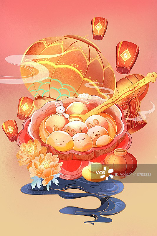 元宵节灯笼汤圆PSD插画图片素材