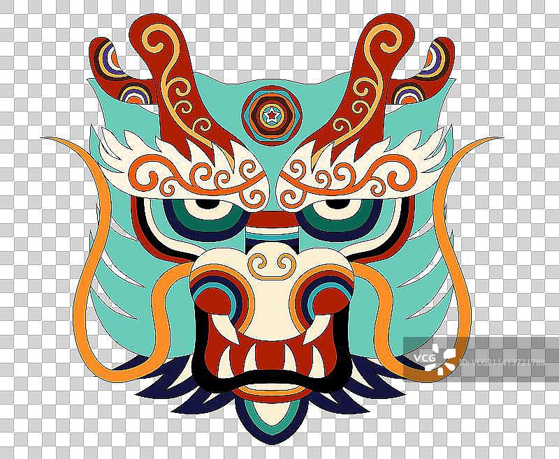 国潮龙头卡通形象十二生肖，传统纹样装饰矢量插画图片素材