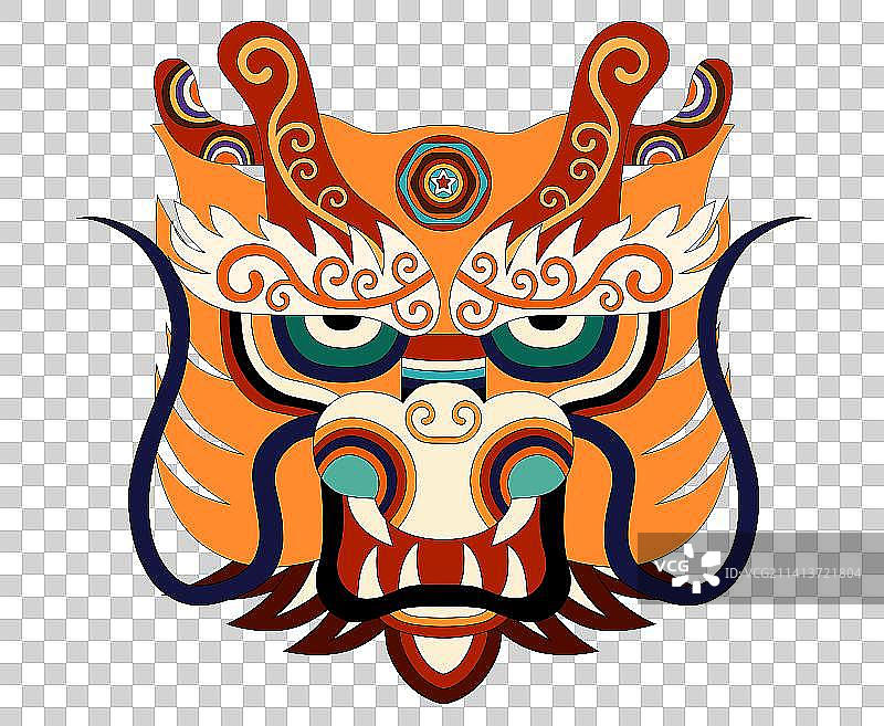 国潮龙头卡通形象十二生肖，传统纹样装饰矢量插画图片素材