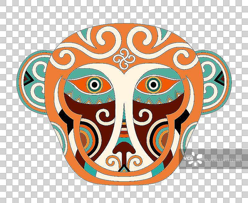 国潮猴头卡通形象十二生肖，传统纹样装饰矢量插画图片素材