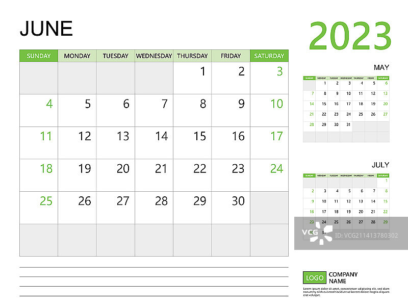 2023年6月日历计划模板图片素材