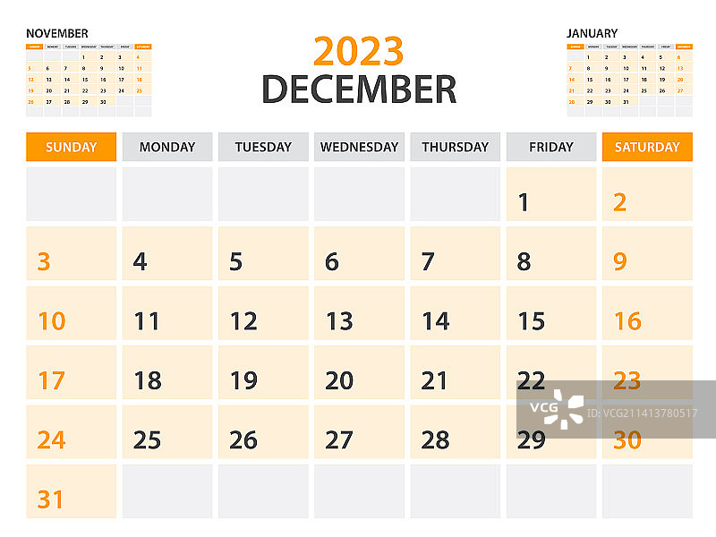 2023年12月月度日历模板图片素材