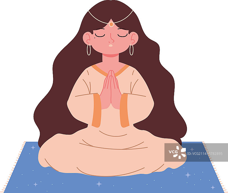 女人在地毯上冥想图片素材