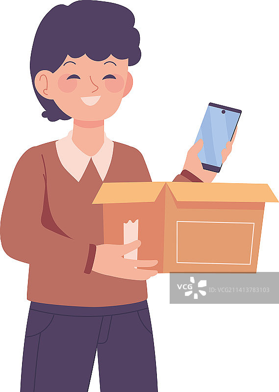 男人打开纸箱图片素材