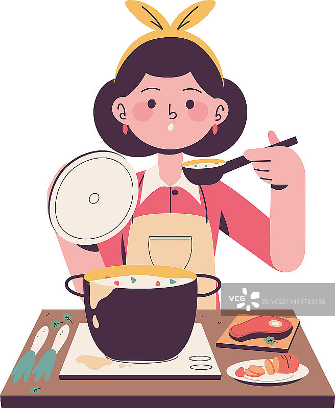 女人正在煮汤图片素材