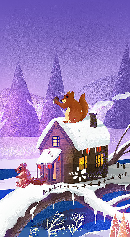 大雪中松鼠在玩耍图片素材