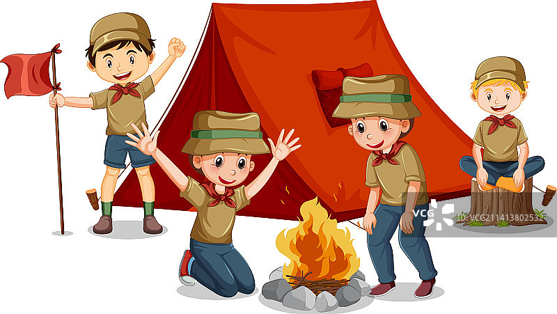 卡通风格的露营儿童图片素材