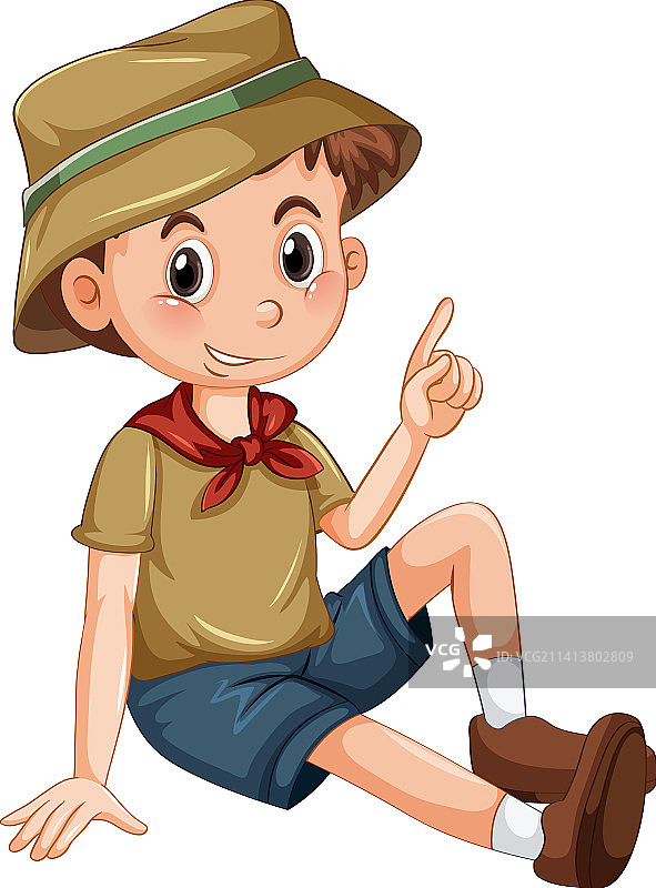 可爱露营男孩坐在白色背景上图片素材