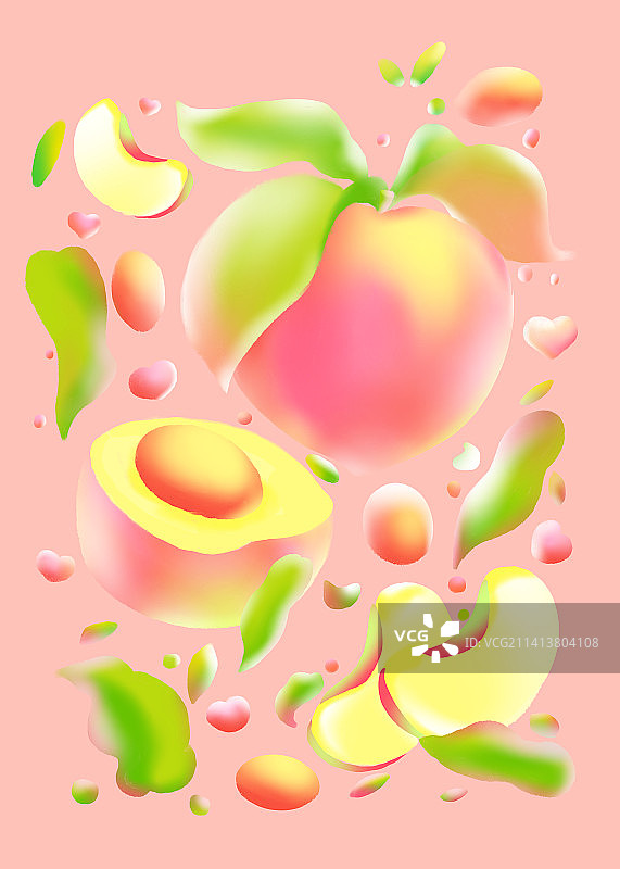 粉色桃子轻质感插画图片素材