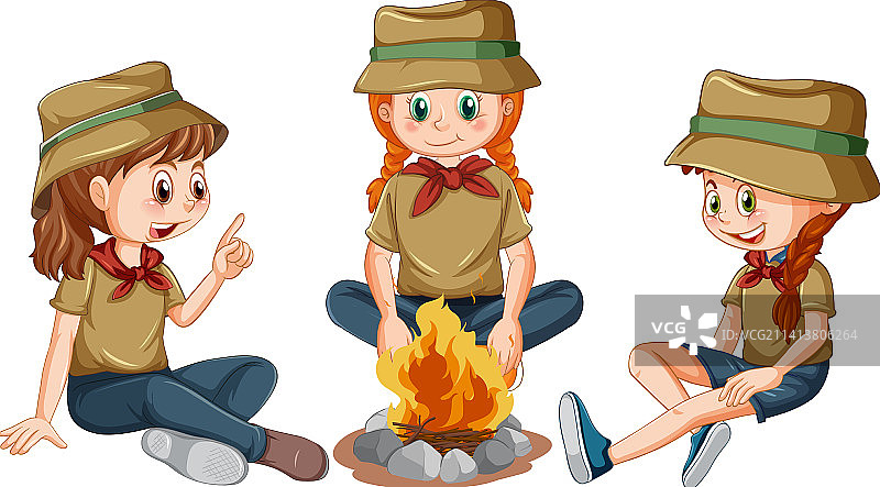 孩子们围坐篝火图片素材