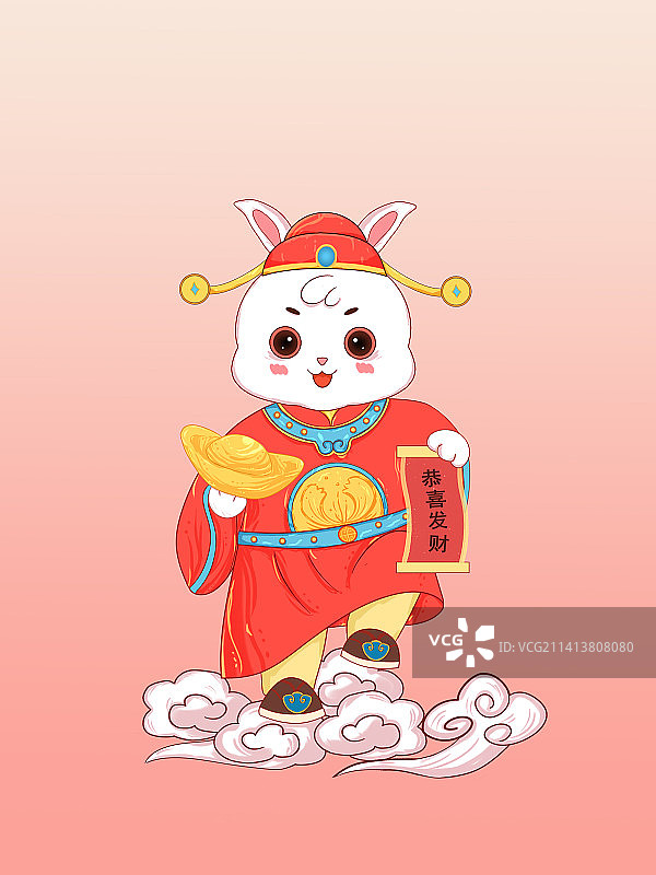 兔年兔子IP财神国潮插画新年贺图图片素材