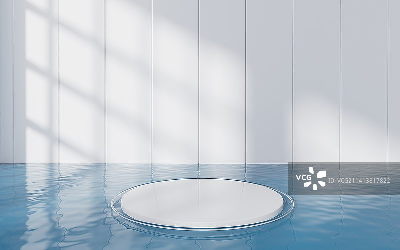 护肤品水面展台3D渲染图片素材