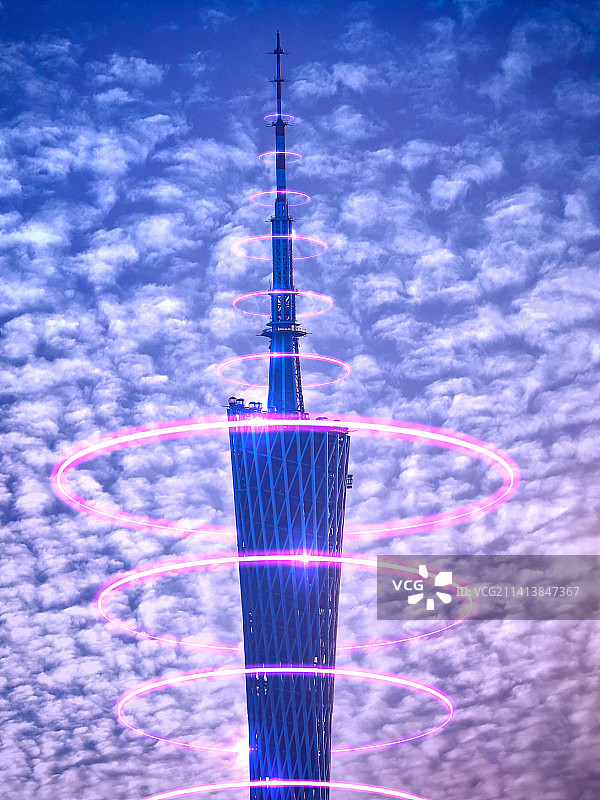 未来感科技赛博朋克都市巨塔笼罩移动光环炫酷霓虹效果星际纪元数字时代进化小说幻想场景游戏CG世界冒险图片素材