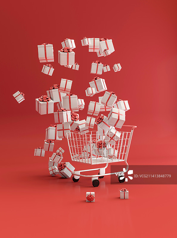 3D渲染电商购物和大量礼品盒图片素材