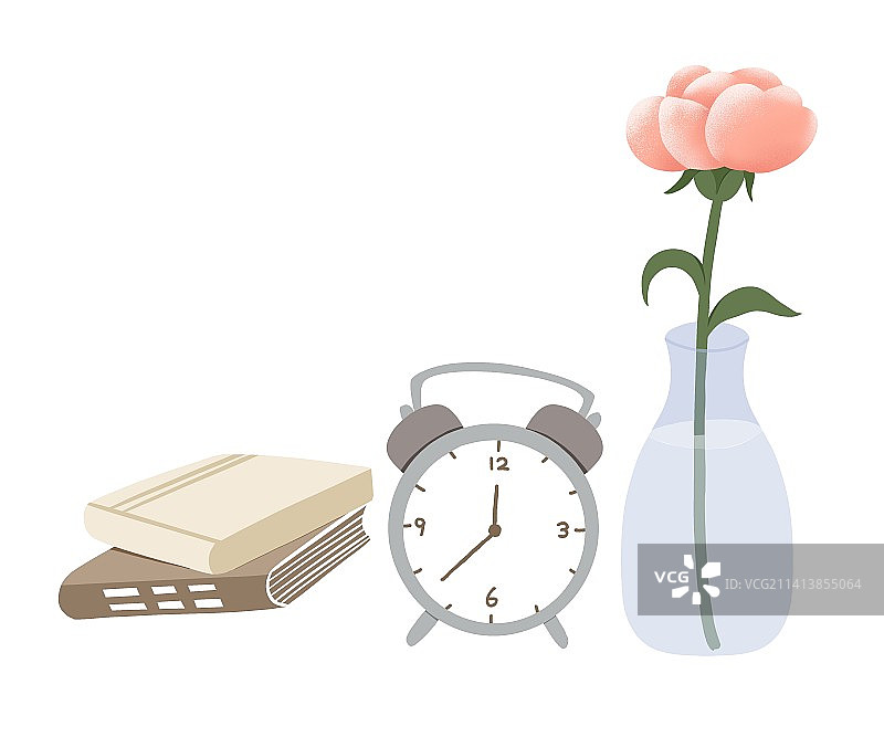 花与书本、闹钟图片素材