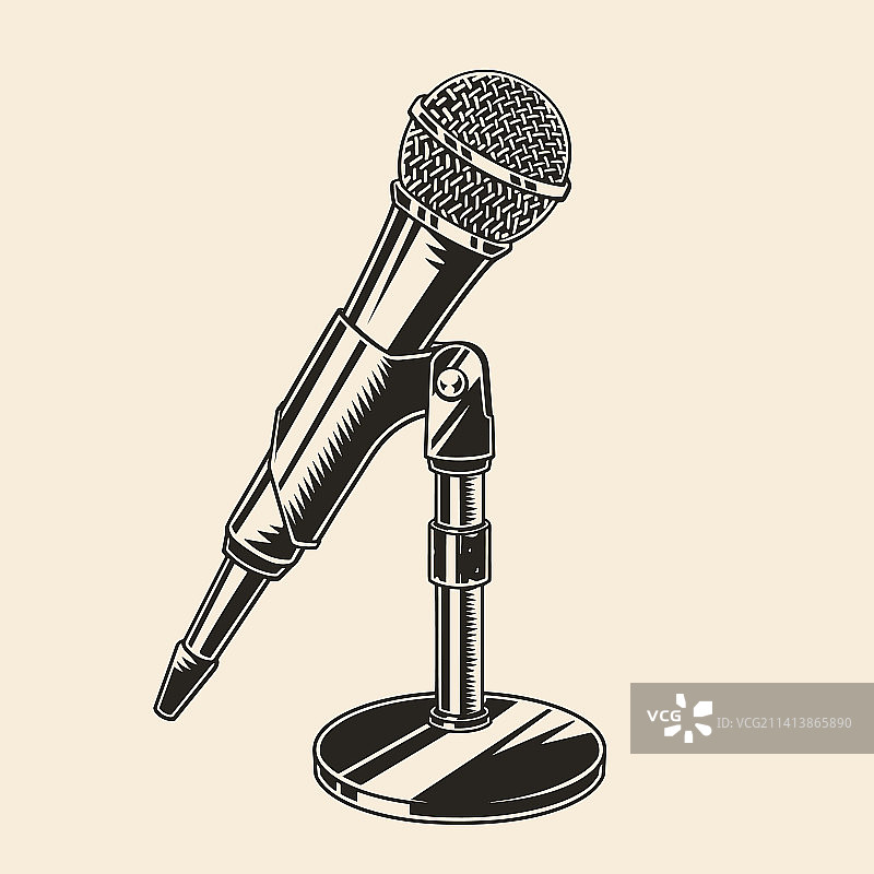 复古单色动态麦克风草图图片素材