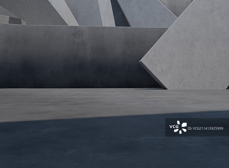 "三维渲染抽象混凝土背景墙 现代建筑停车场"图片素材
