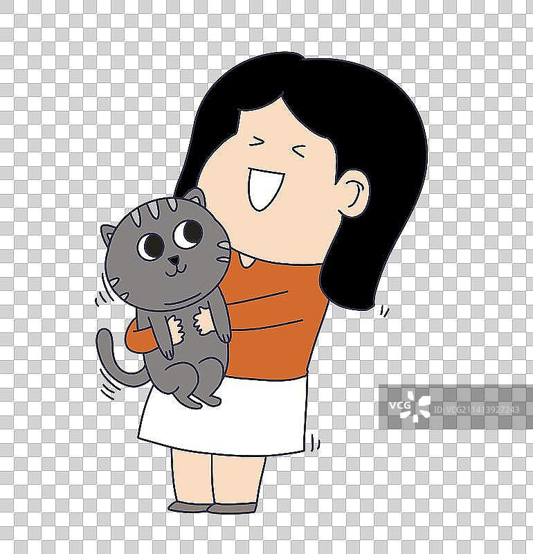 元素：抱着猫的女孩图片素材