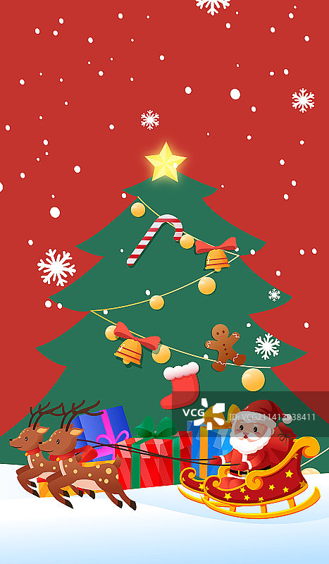 平安夜圣诞老人和圣诞树海报插画图片素材