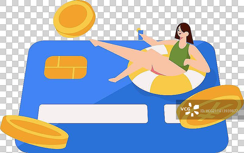 查看信用卡的人物扁平矢量概念运营插画图片素材