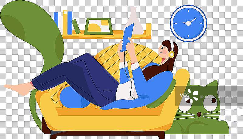 客厅居家休息人物场景扁平矢量概念运营插画图片素材