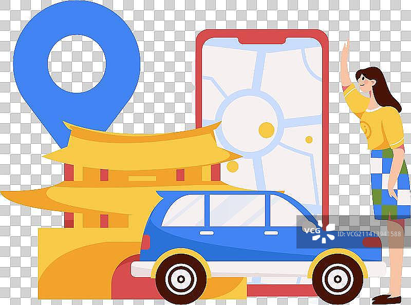 白领打车出行扁平矢量概念运营插画图片素材