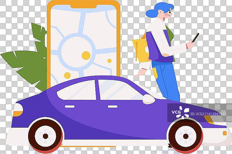 白领打车出行扁平矢量概念运营插画图片素材