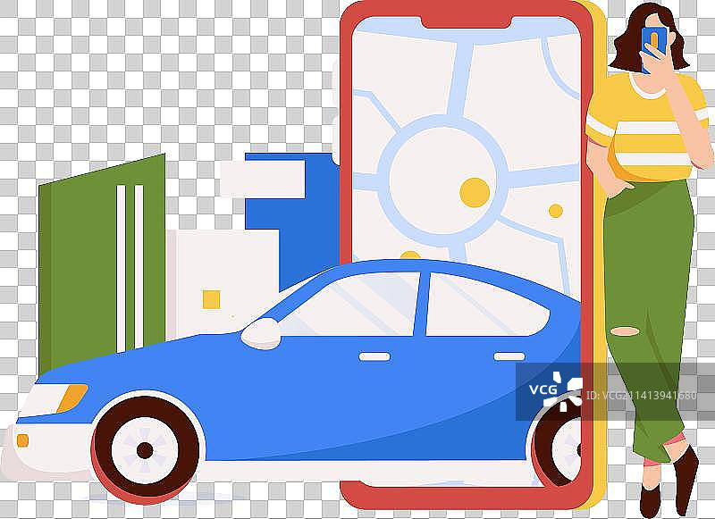 白领打车出行扁平矢量概念运营插画图片素材