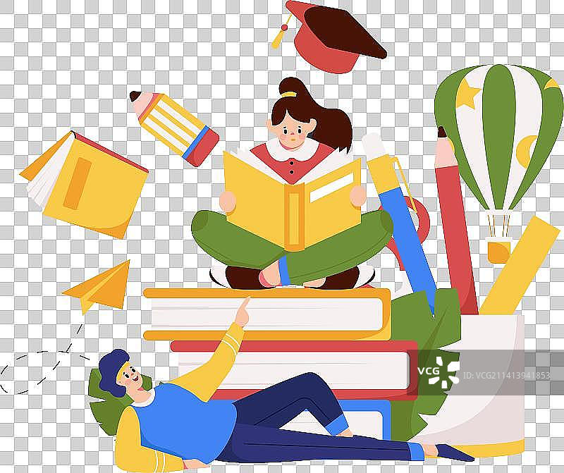 通过网课远程进行在线教育扁平矢量概念运营插画图片素材