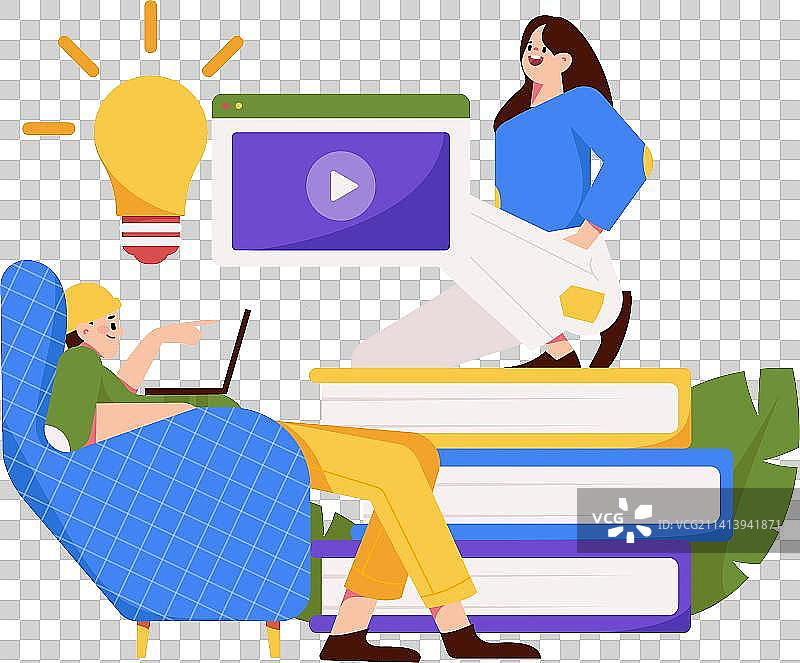 通过网课远程进行在线教育扁平矢量概念运营插画图片素材