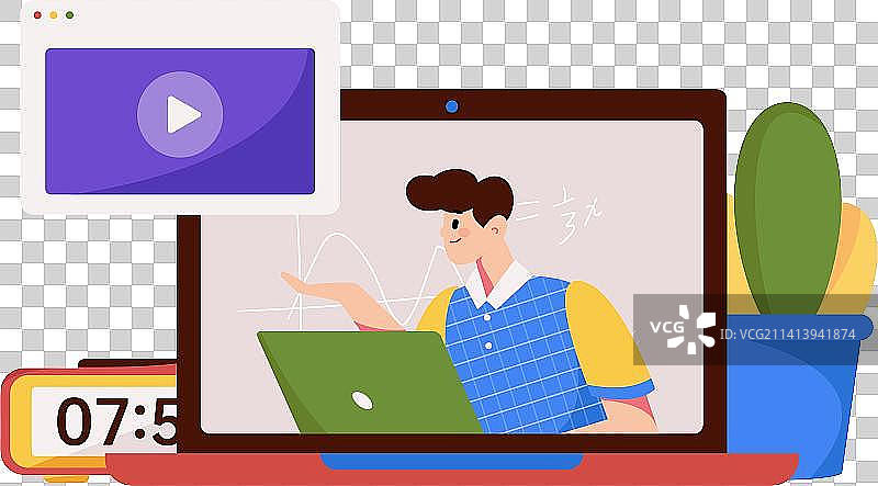 通过网课远程进行在线教育扁平矢量概念运营插画图片素材