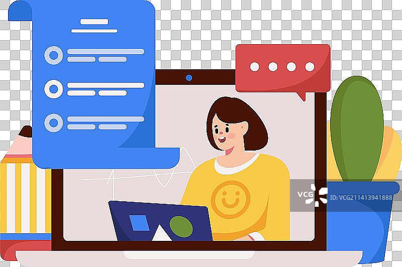 通过网课远程进行在线教育扁平矢量概念运营插画图片素材