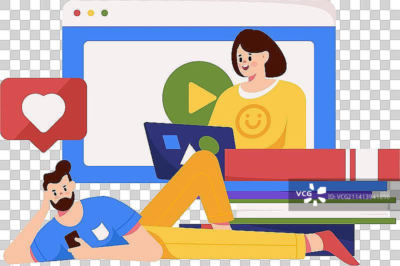 通过网课远程进行在线教育扁平矢量概念运营插画图片素材