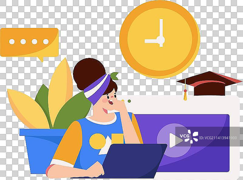 通过网课远程进行在线教育扁平矢量概念运营插画图片素材