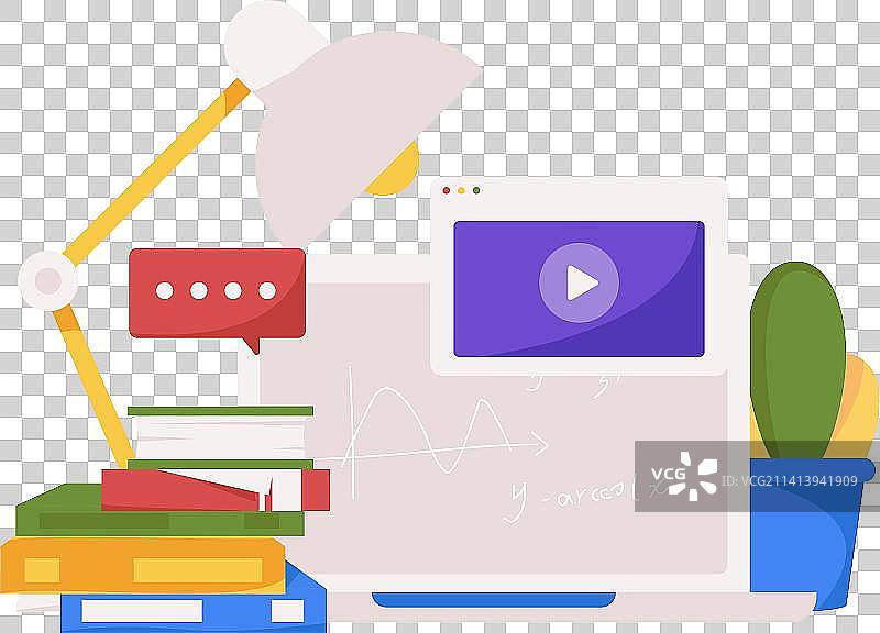 通过网课远程进行在线教育扁平矢量概念运营插画图片素材