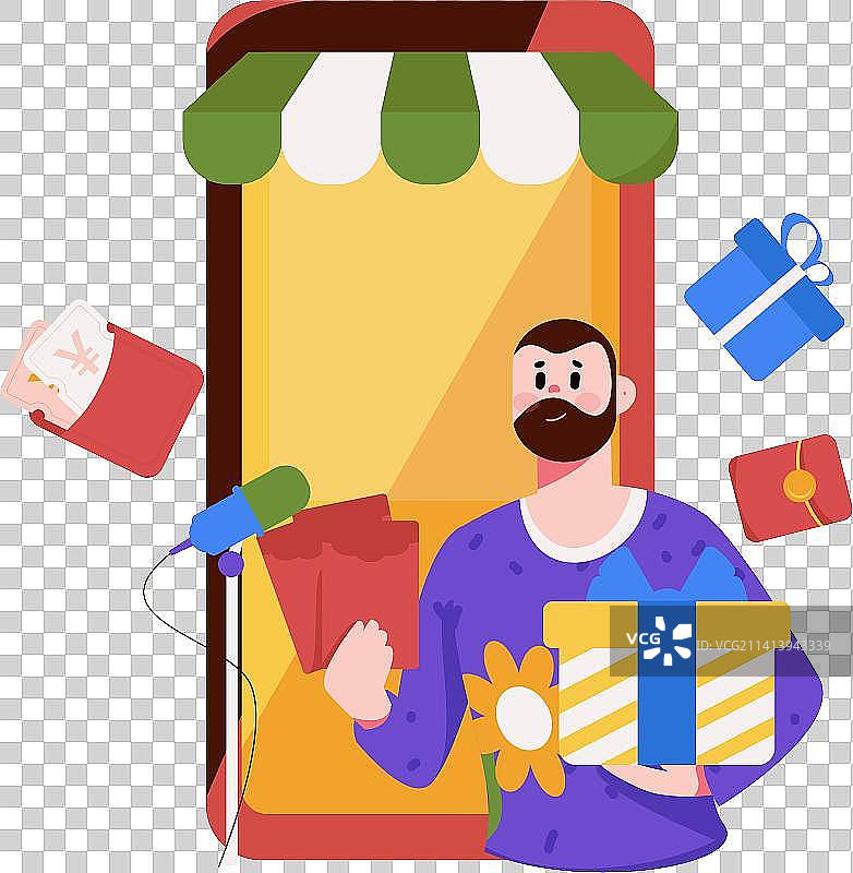 直播带货的网红电商人物矢量互联网插画图片素材