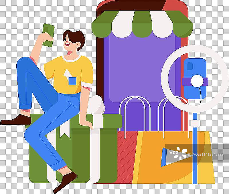 直播带货的网红电商人物矢量互联网插画图片素材