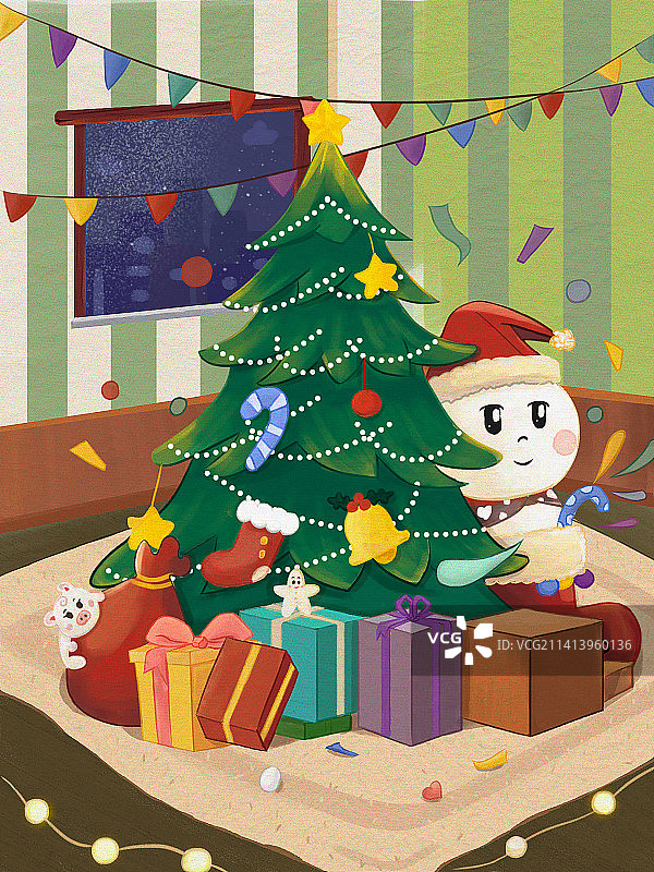 冬季欢乐圣诞庆祝手绘插画节日海报图片素材