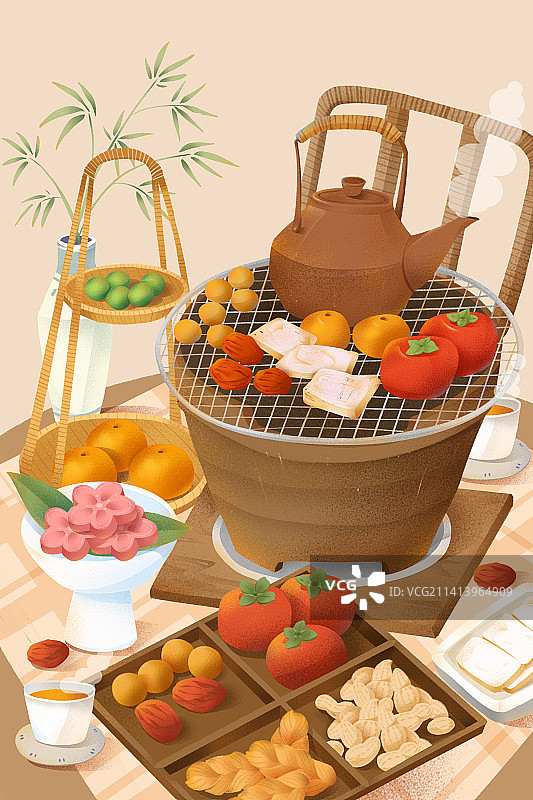 围炉煮茶秋冬餐饮美食围炉插画图片素材