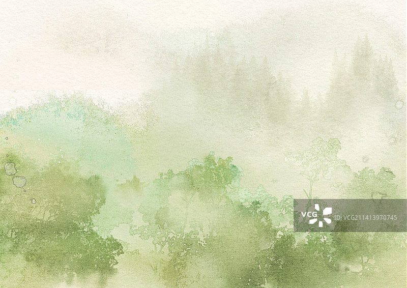 树林清新水彩背景插图图片素材