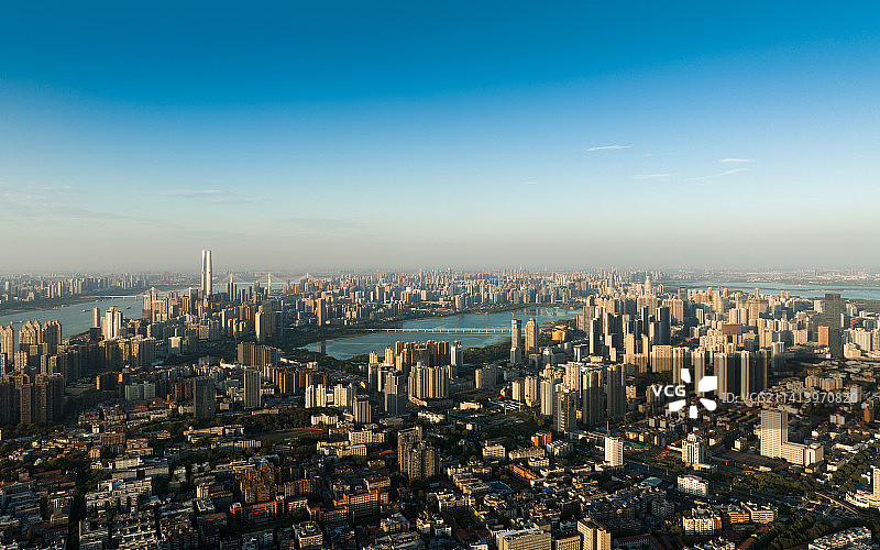 武汉市武昌区辛亥革命纪念馆城市天际线全景图片素材