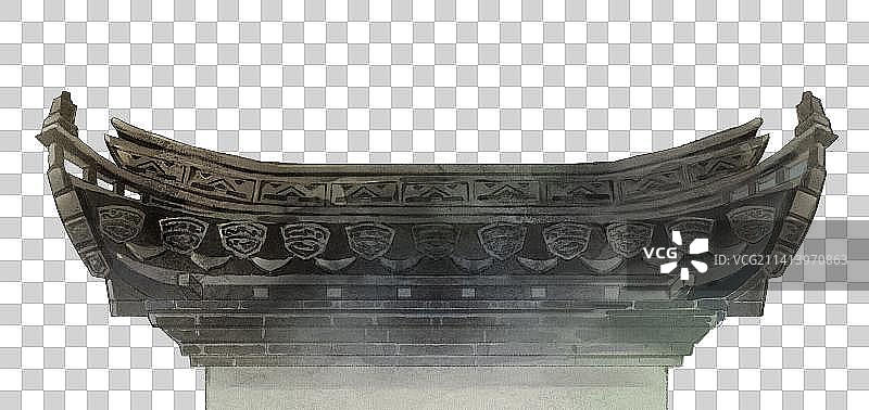 瓦当屋檐水彩插画图片素材