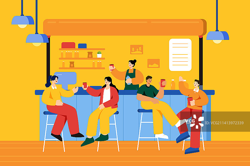 卡通美食餐饮吃饭聚餐聚会下午茶约会情侣朋友出行奶茶购物逛街饮食食品饮料购物节电商消费券渐变矢量插画图片素材