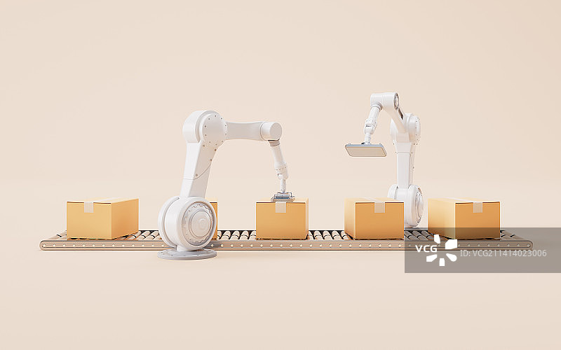机械臂与物资货物3D渲染图片素材