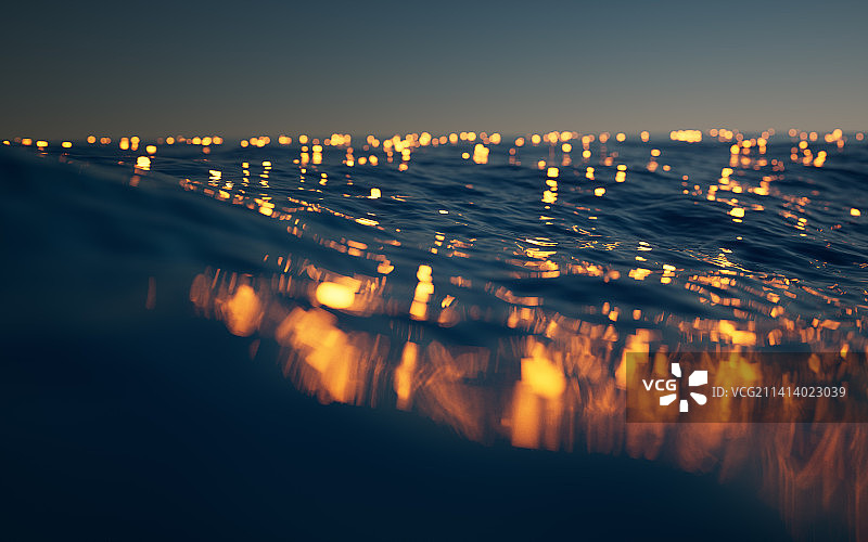 水面与发光粒子3D渲染图片素材