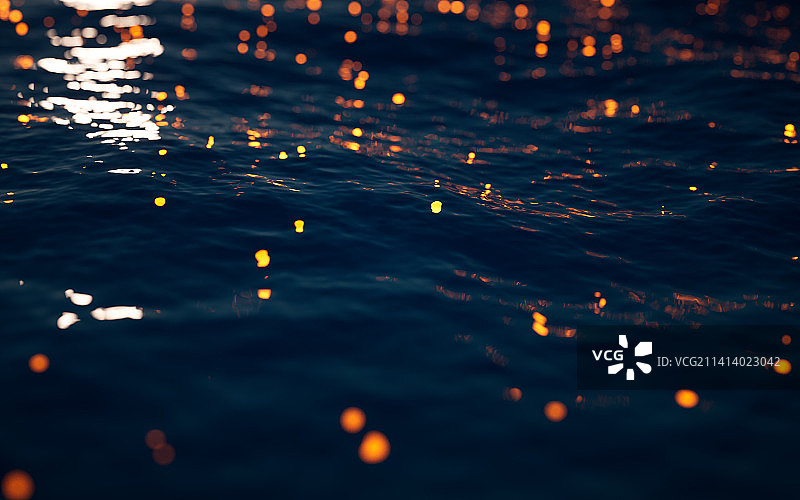 水面与发光粒子3D渲染图片素材
