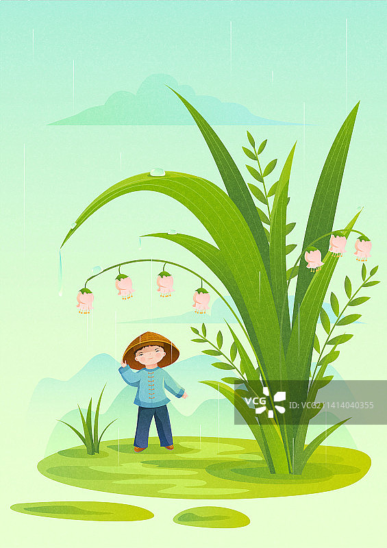 矢量清新儿童节气插画雨水图片素材