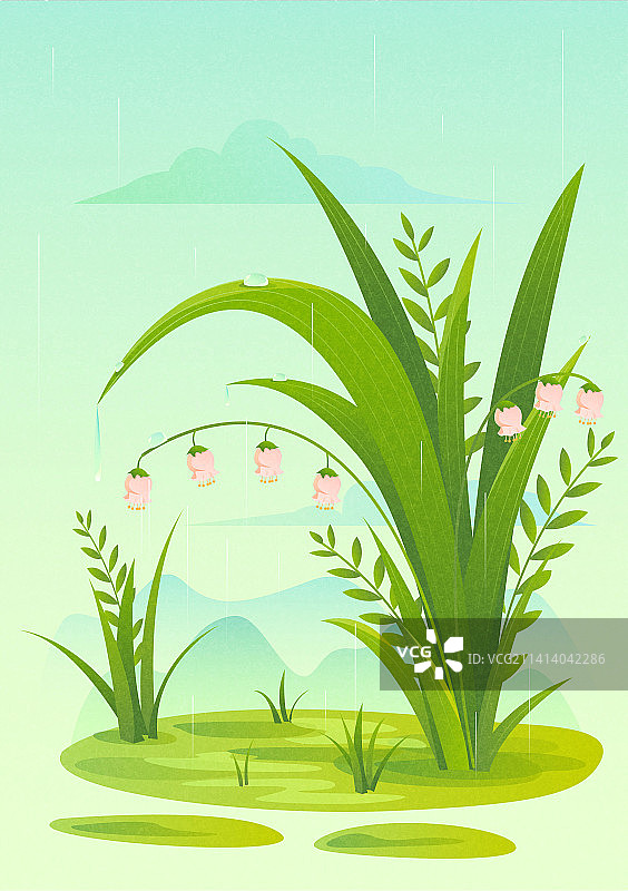 矢量清新植物风景节气插画雨水图片素材