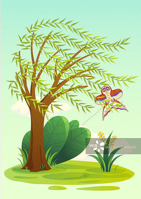 矢量清新植物风景节气插画清明图片素材