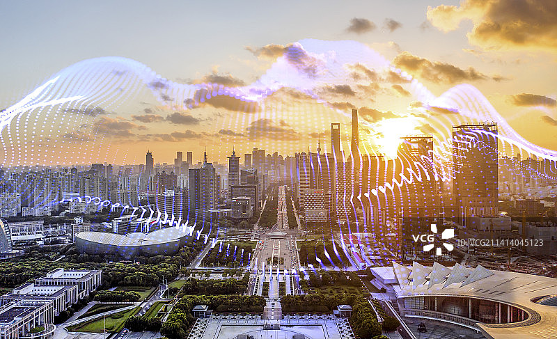 上海科技馆城市建筑风光大数据概念图片素材